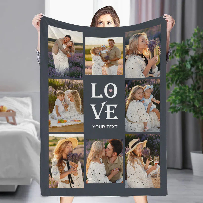 Custom 8 Photos&Text LOVE Fleece Blanket B001