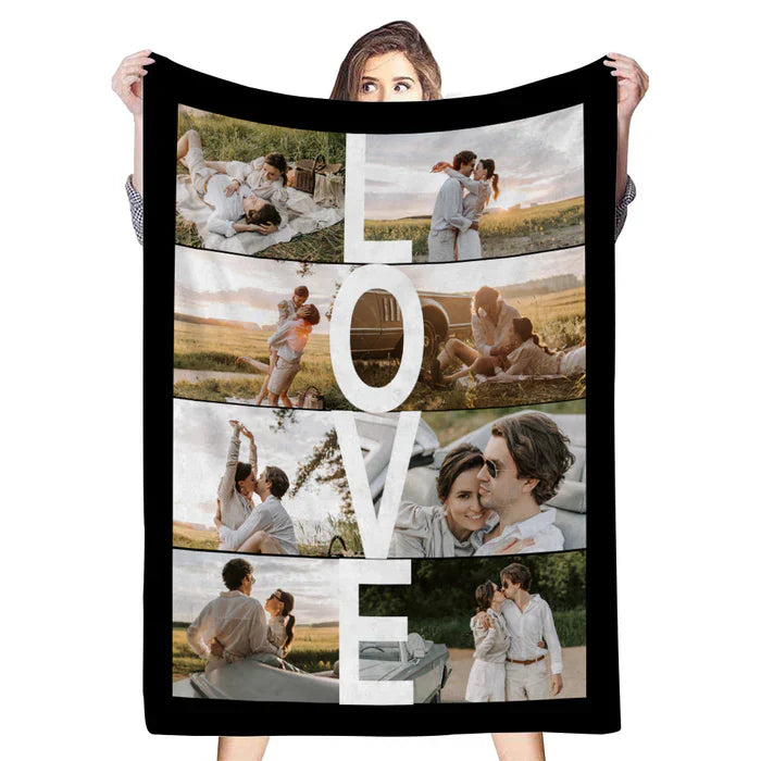 Custom 8 Photos&Text LOVE Fleece Blanket B002