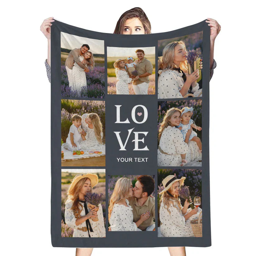 Custom 8 Photos&Text LOVE Fleece Blanket B001