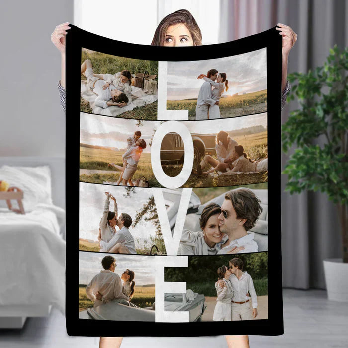 Custom 8 Photos&Text LOVE Fleece Blanket B002