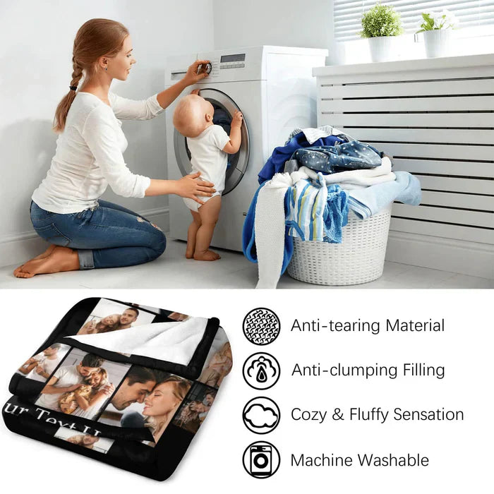 Custom 8 Photos&Text LOVE Fleece Blanket B002