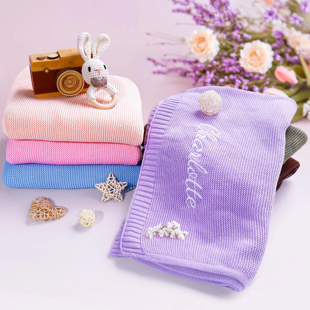 Personalized Baby Gift, Soft Cotton Knit baby blanket