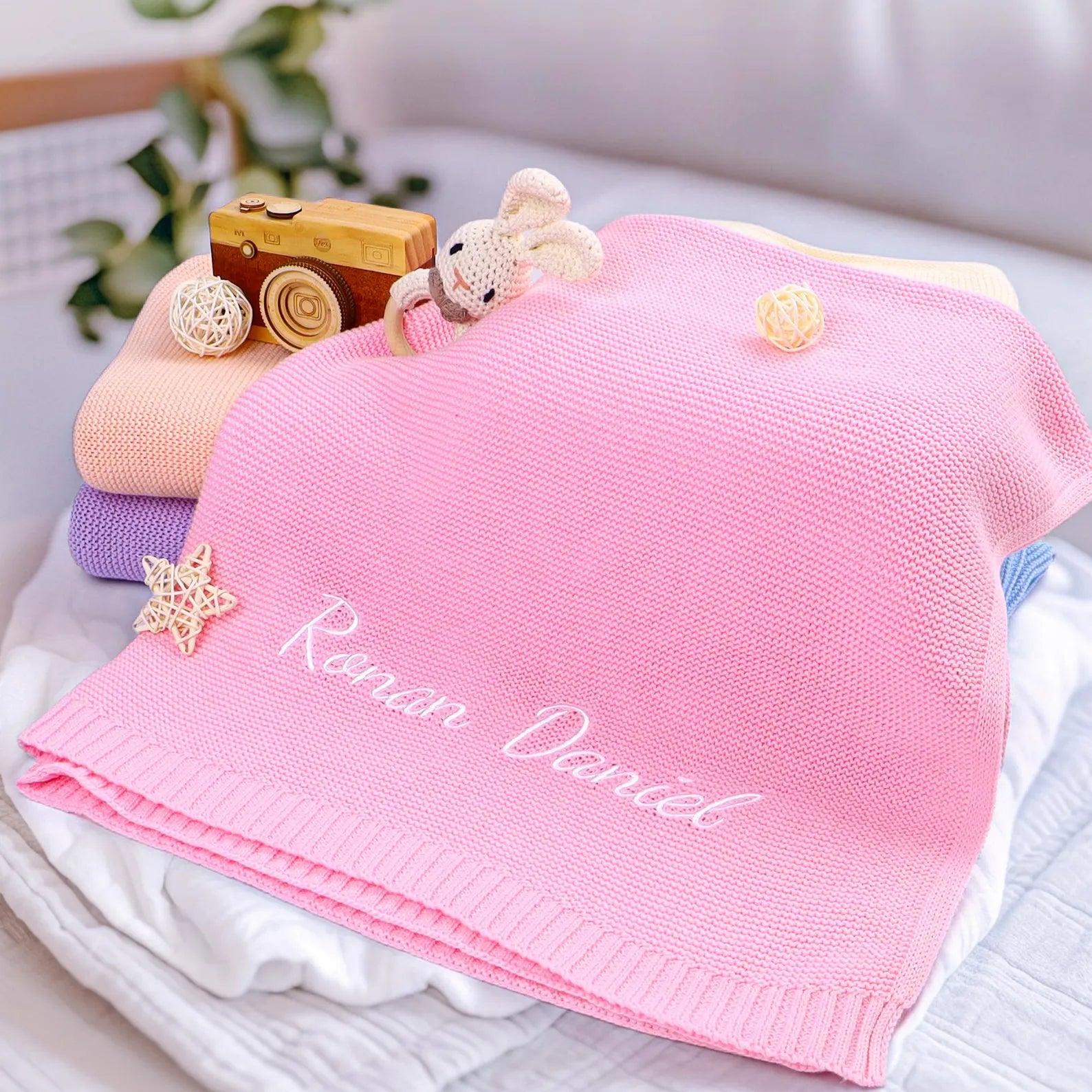 Personalized Baby Gift, Soft Cotton Knit baby blanket